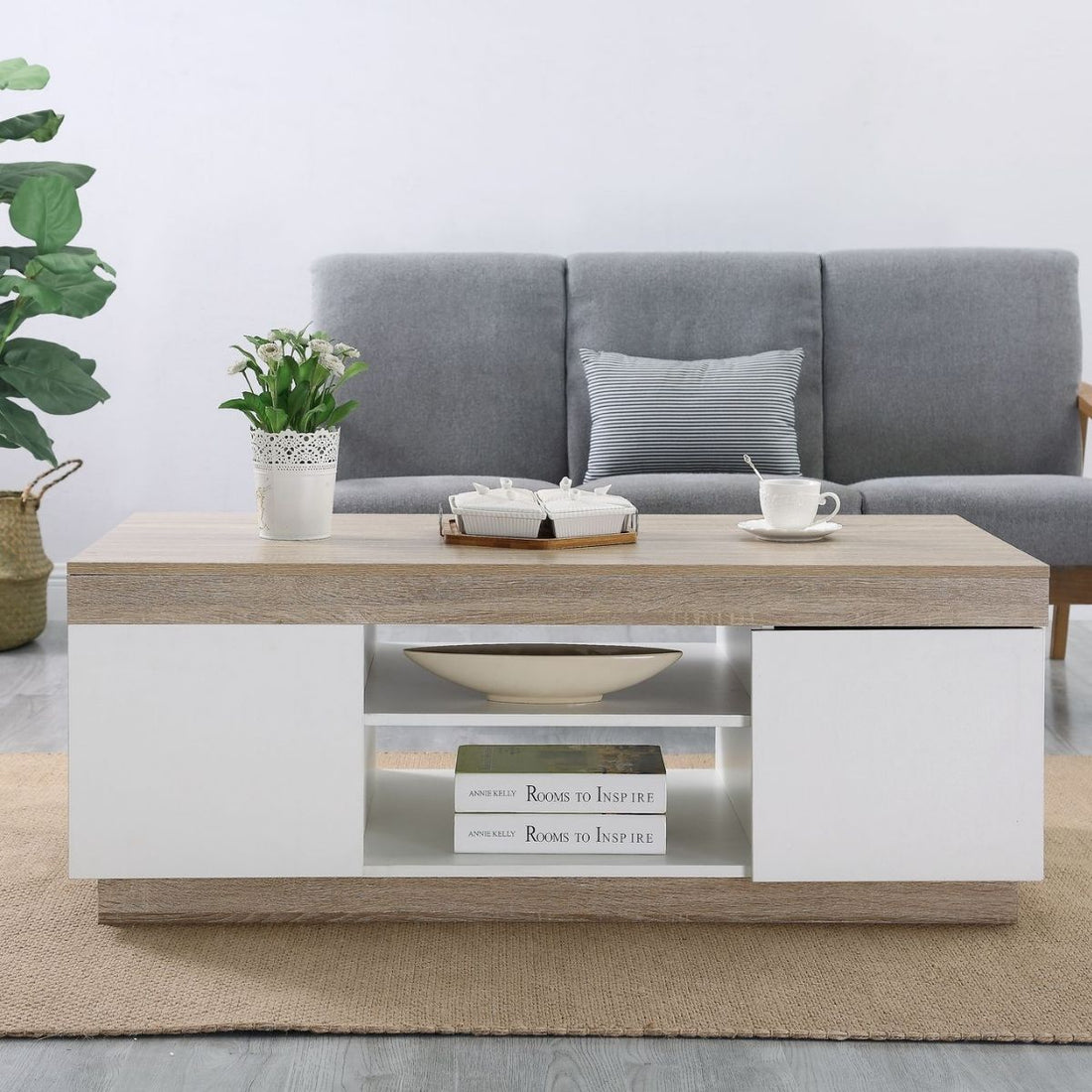Coastal White & Wooden Coffee Table