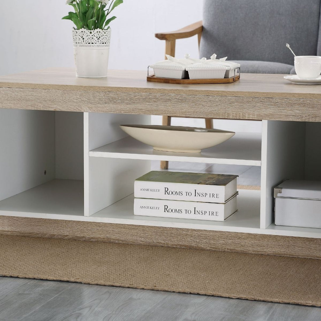 Coastal White & Wooden Coffee Table