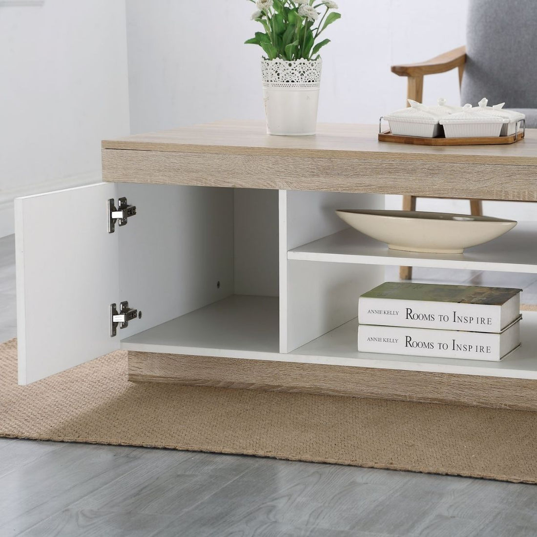 Coastal White & Wooden Coffee Table