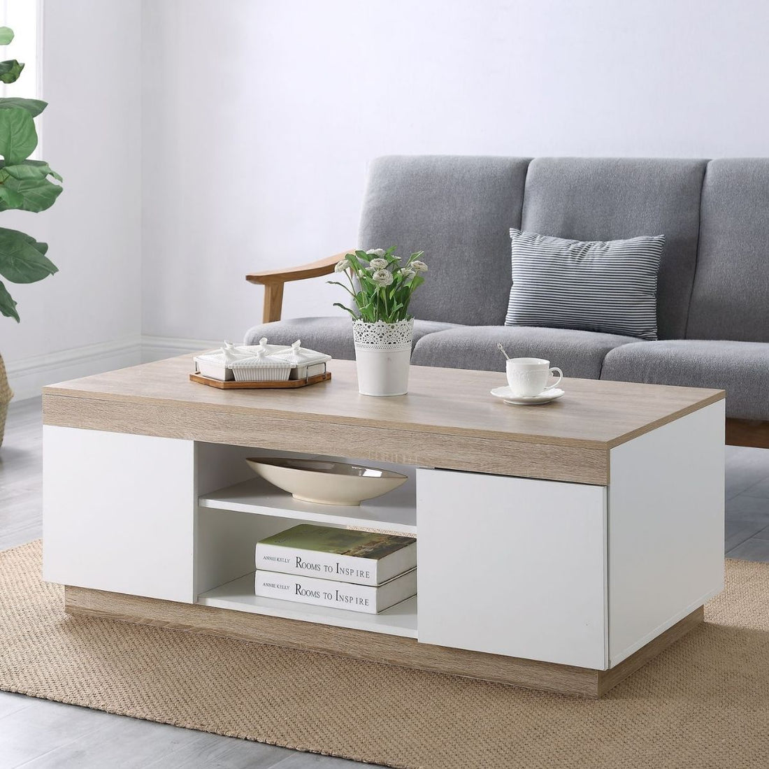 Coastal White & Wooden Coffee Table