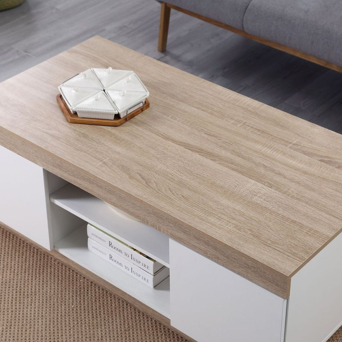 Coastal White & Wooden Coffee Table