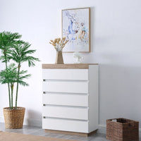 Coastal White Wooden Chest of 5 Drawers Tallboy