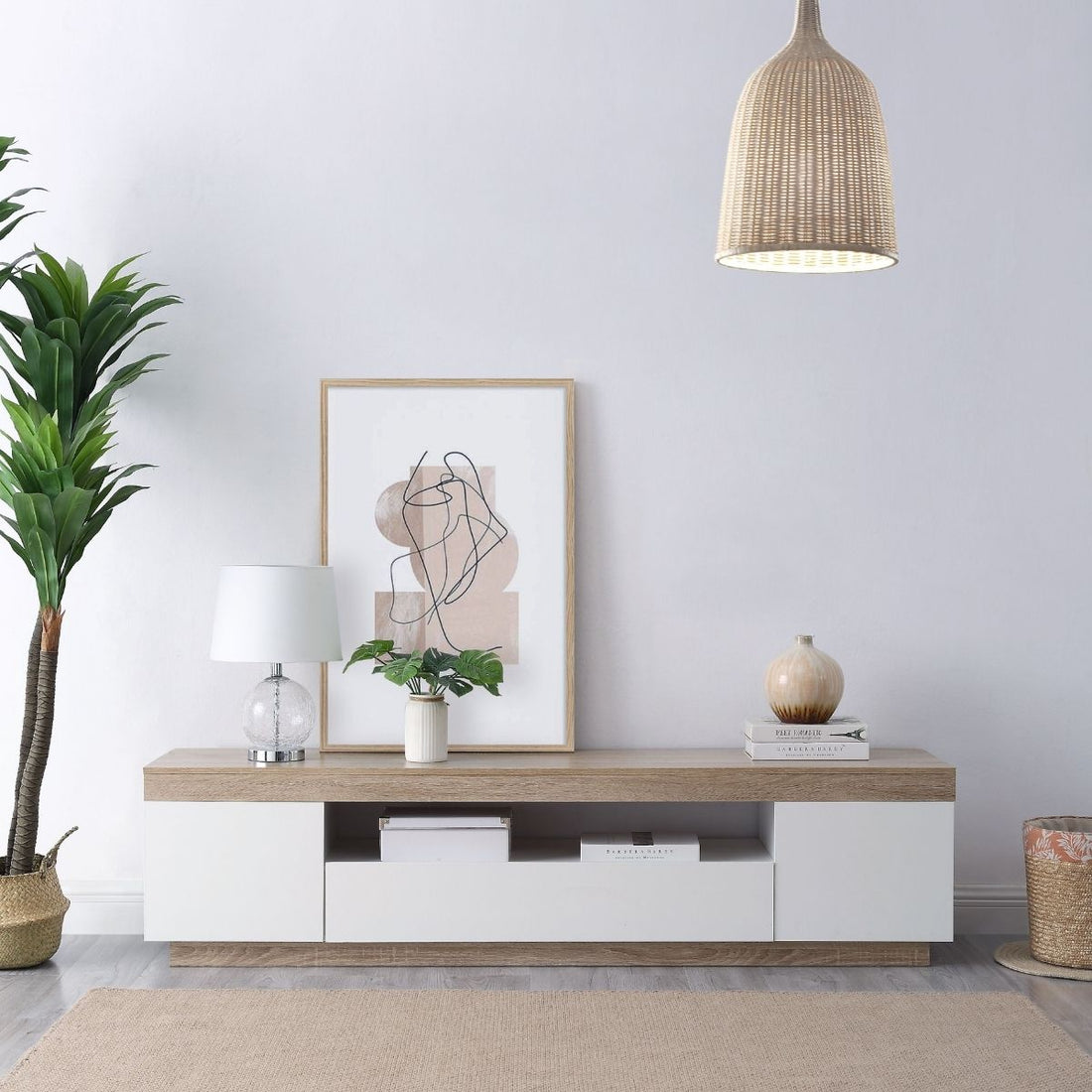Coastal White & Wooden Entertainment Unit - 180cm