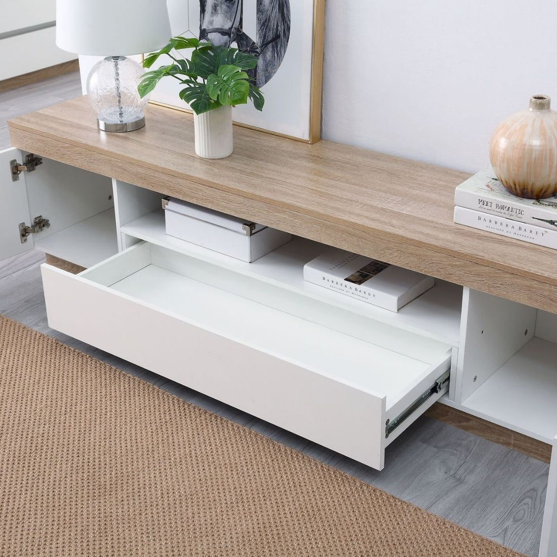 Coastal White & Wooden Entertainment Unit - 180cm