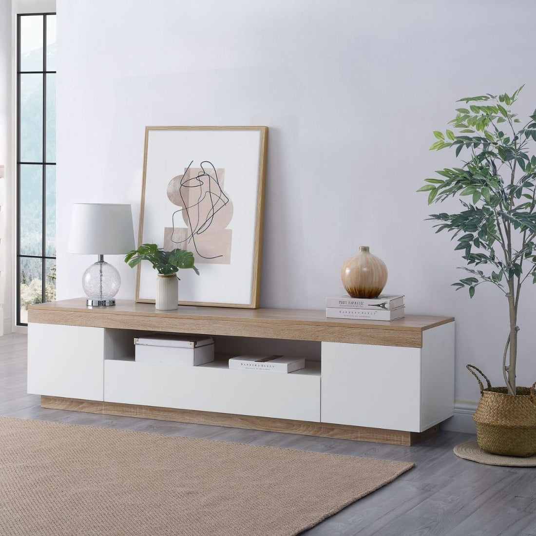 Coastal White & Wooden Entertainment Unit - 180cm