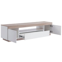 Coastal White & Wooden Entertainment Unit - 180cm
