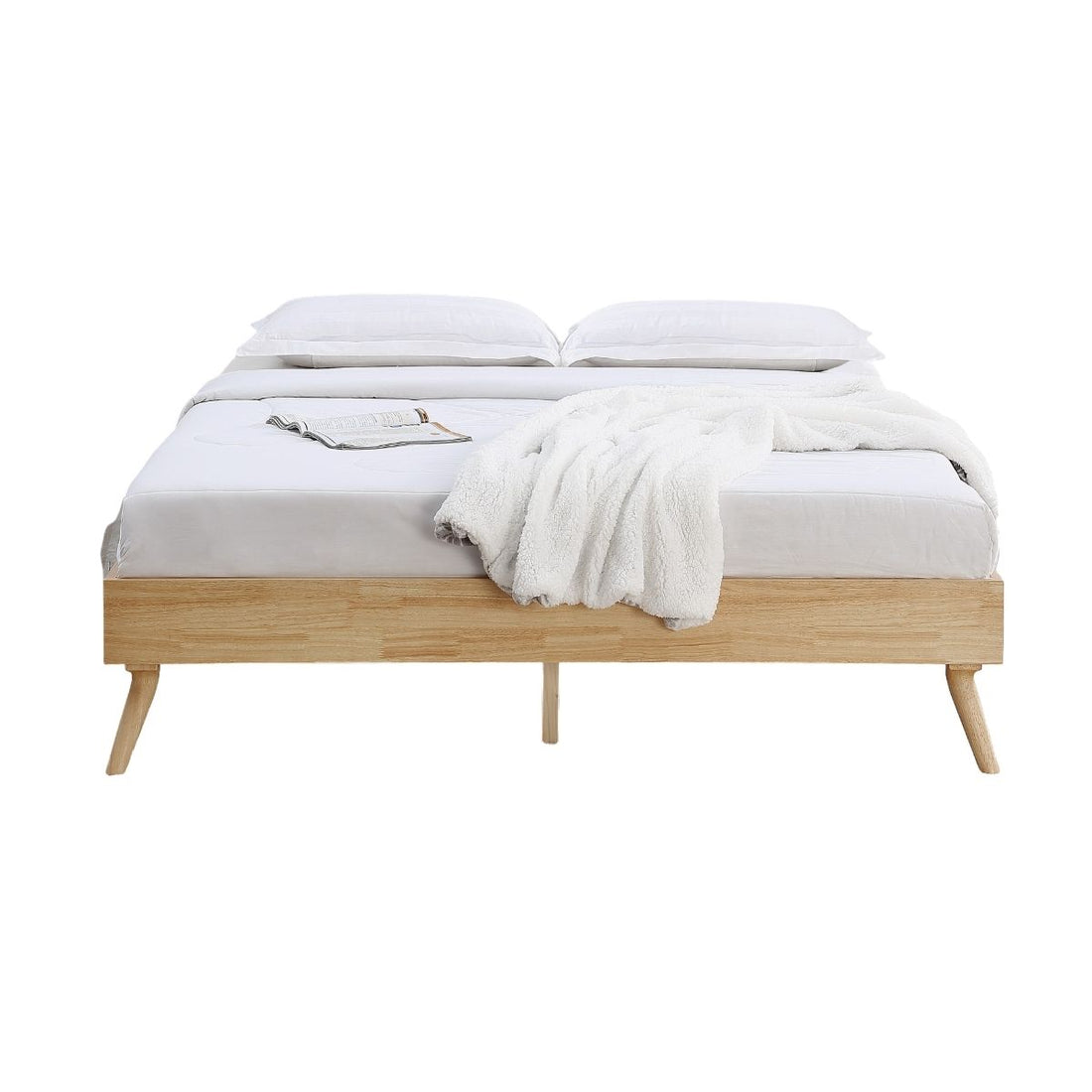 Natural Oak Ensemble Bed Frame Wooden Slat - Double
