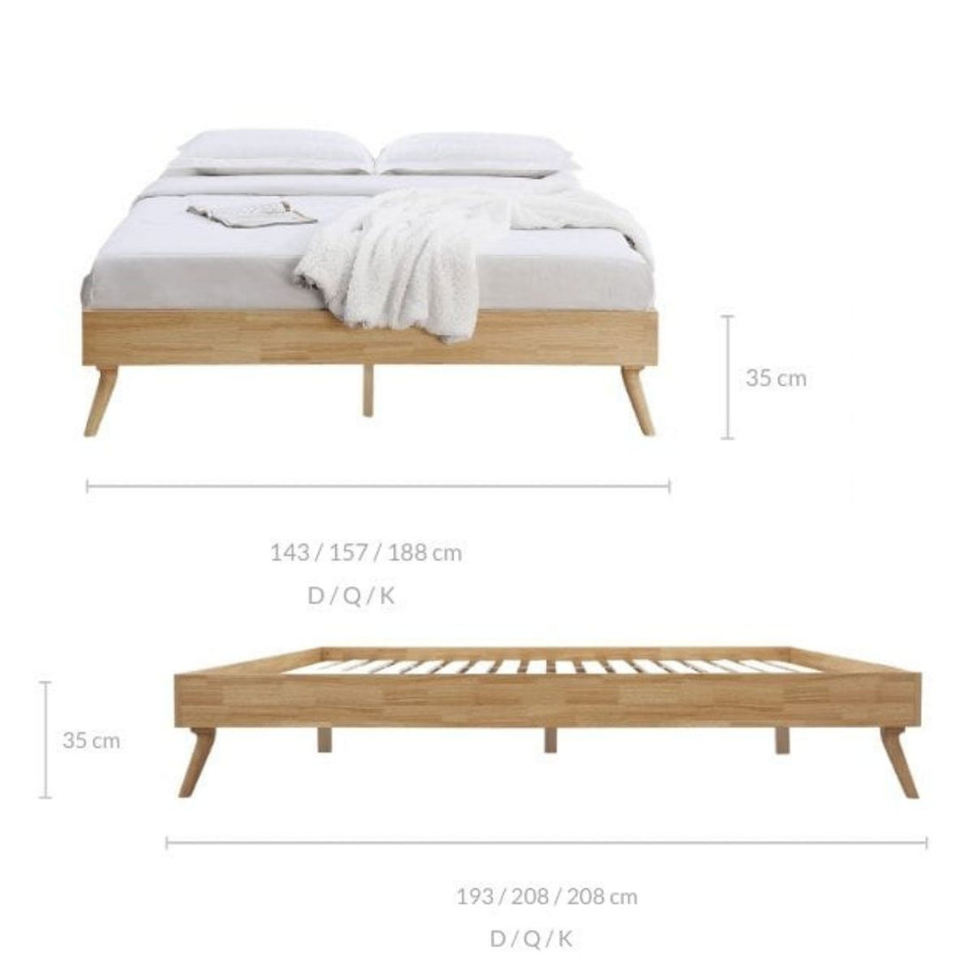 Natural Oak Ensemble Bed Frame Wooden Slat - Double