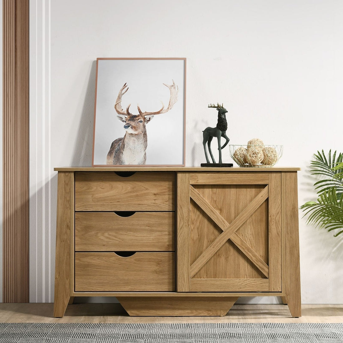 Rustic Barn Style Wooden Sideboard with 3 Drawers