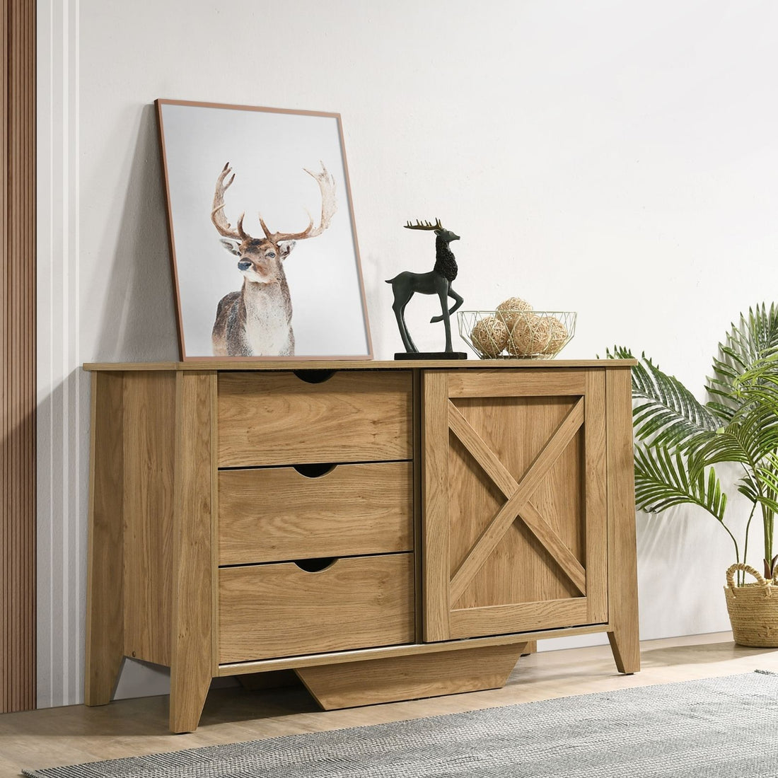 Rustic Barn Style Wooden Sideboard with 3 Drawers