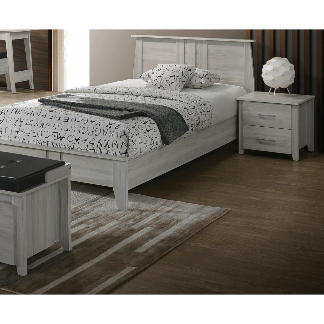 White Oak Bedside Table with 2 Drawers