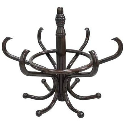 Brown Coat Rack with Stand - 12 Hook Walnut Wood