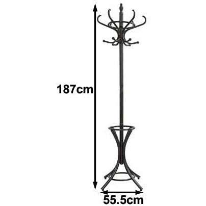 Brown Coat Rack with Stand - 12 Hook Walnut Wood