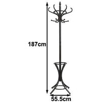 Brown Coat Rack with Stand - 12 Hook Walnut Wood