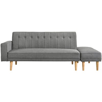 3 Seater Fabric Sofa Bed with Ottoman - Light Grey