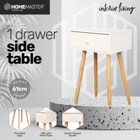 1 Drawer Side Table Sleek Modern & Stylish Neutral Design 61cm