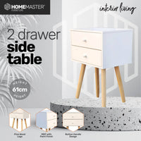 2 Drawer Side Table Sleek Modern & Stylish Neutral Design 61cm