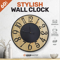 Home Master Wall Clock Wood & Metal Look Stylish Design Large Numbers 60cm