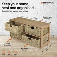 4 Drawer Natural Seagrass Wooden Storage Chest Stylish 46cm