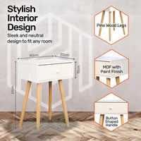 1 Drawer Side Table Sleek Modern & Stylish Neutral Design 61cm