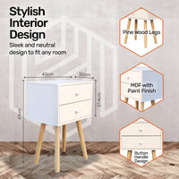 2 Drawer Side Table Sleek Modern & Stylish Neutral Design 61cm