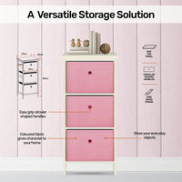 3 Drawer Pine Wood Storage Chest Pink Fabric Baskets 70 x 80cm