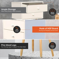 2 Drawer Side Table Sleek Modern & Stylish Neutral Design 61cm