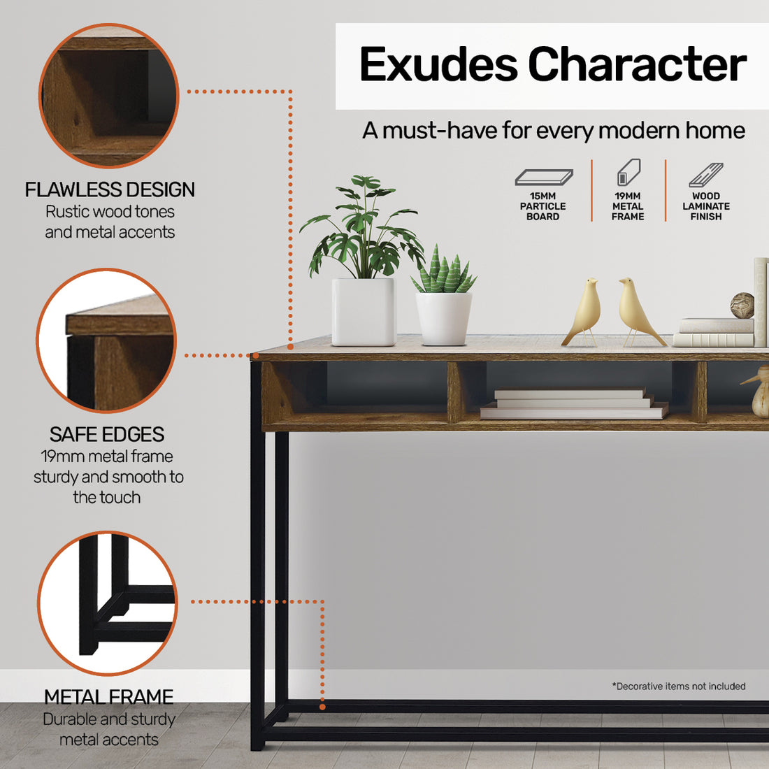 Wood Tone Console Table Rustic Flawless Design 110cm