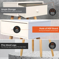 1 Drawer Side Table Sleek Modern & Stylish Neutral Design 61cm