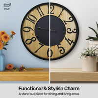 Home Master Wall Clock Wood & Metal Look Stylish Design Large Numbers 60cm