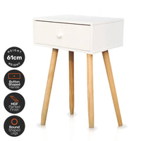 1 Drawer Side Table Sleek Modern & Stylish Neutral Design 61cm