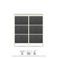 6 Drawer Pine Wood Storage Chest Grey Fabric Baskets 70 x 80cm