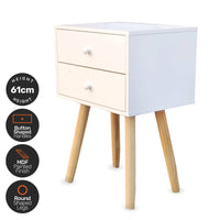 2 Drawer Side Table Sleek Modern & Stylish Neutral Design 61cm