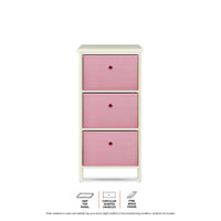 3 Drawer Pine Wood Storage Chest Pink Fabric Baskets 70 x 80cm
