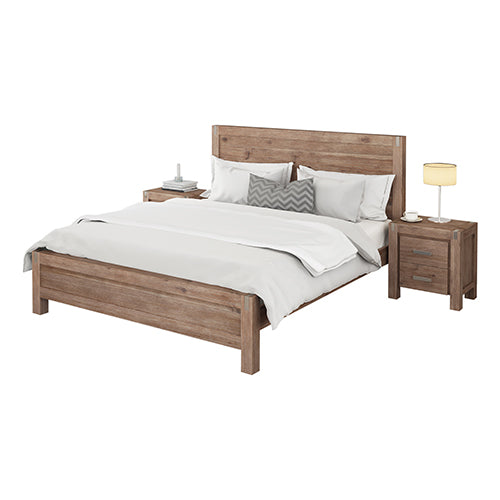 3 Piece Bedroom Single Suite in Solid Wood Veneered Oak - Bed, Bedside Table