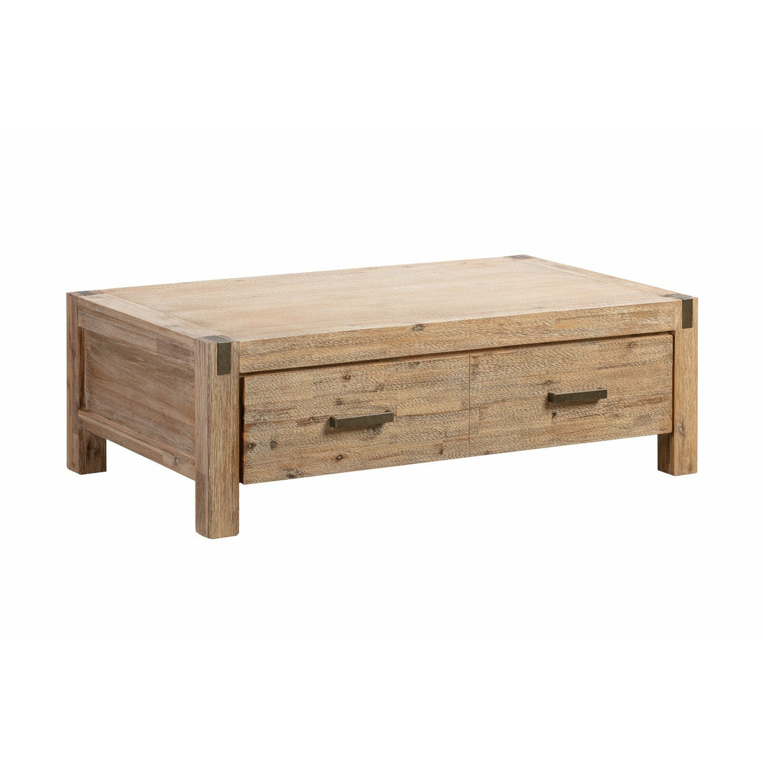 Coffee Table Solid Acacia Wood with 2 Drawers - Wood