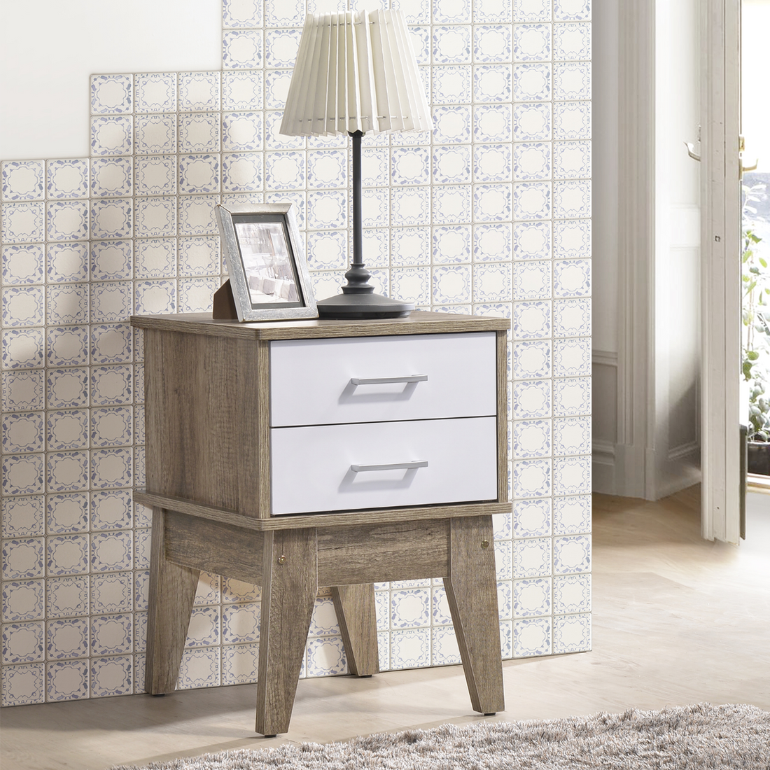 Bedside Table White Oak