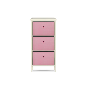 3 Drawer Pine Wood Storage Chest Pink Fabric Baskets 70 x 80cm