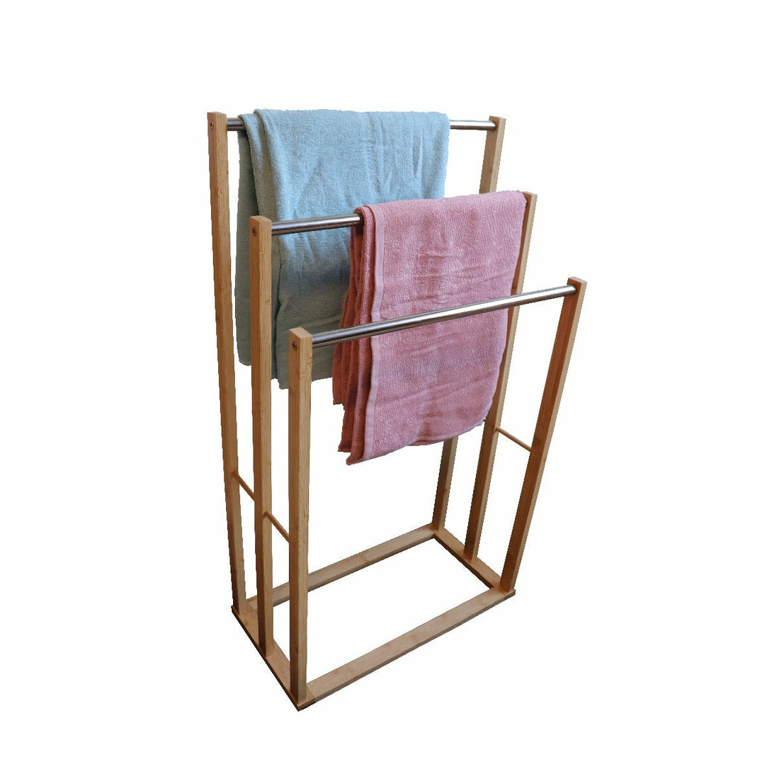 Bamboo Towel Bar Metal Holder Rack 3-Tier