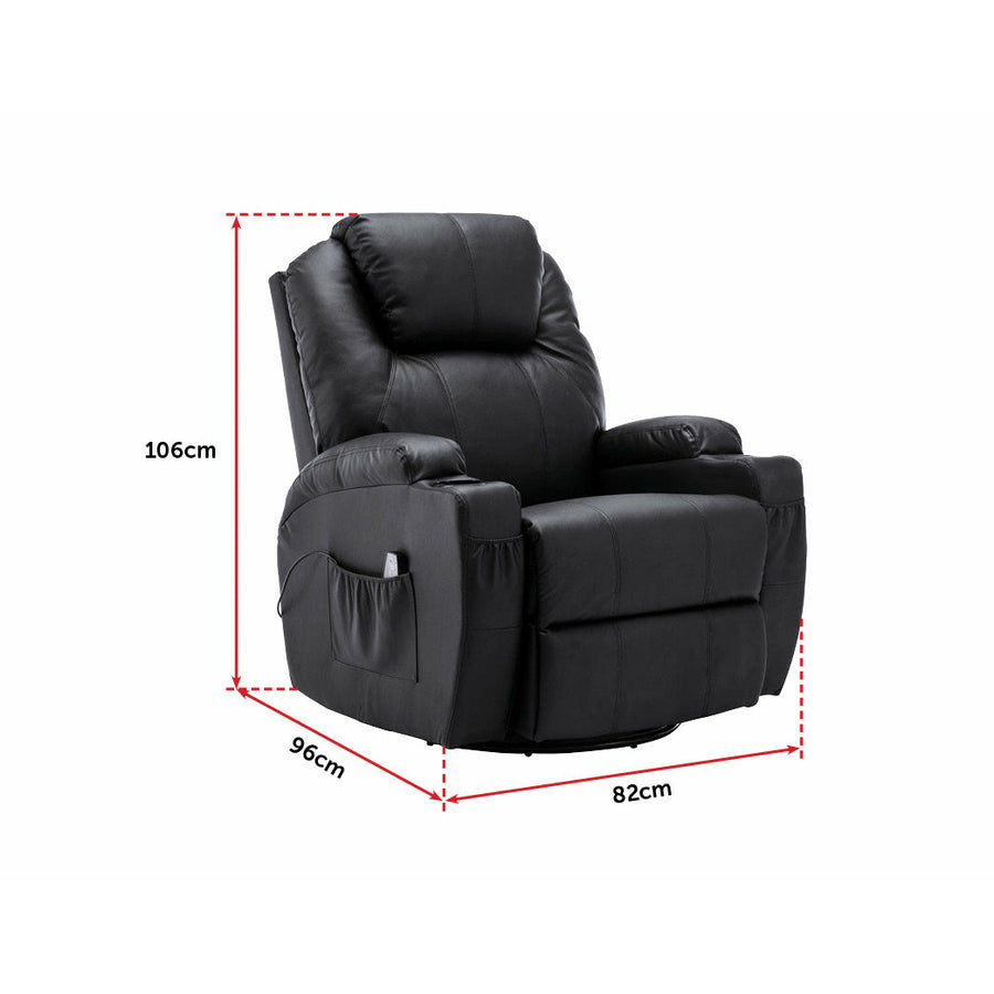 Massage Chair Recliner with 360 Degree Swivel PU Leather Heated - Black