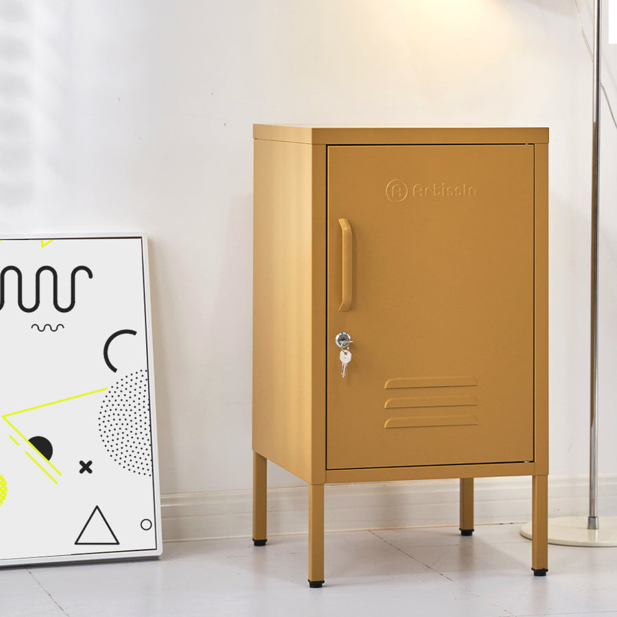 Metal Locker Storage Shelf Filing Cabinet Cupboard Bedside Table Yellow