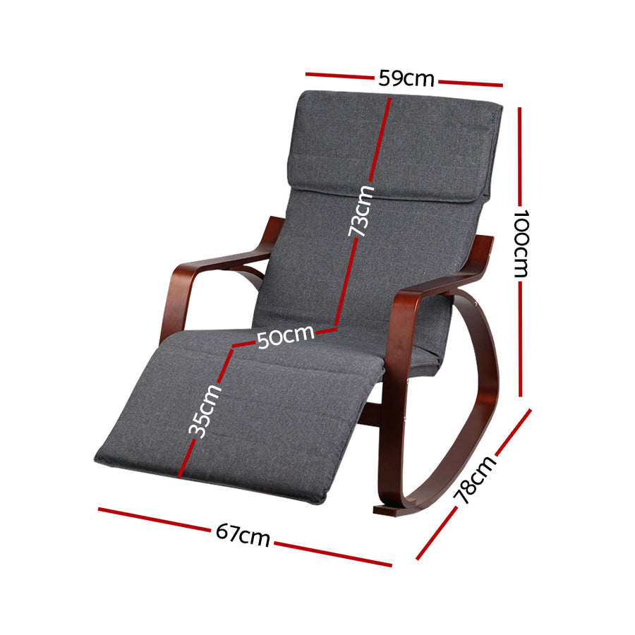 Fabric Rocking Armchair with Adjustable Footrest - Charcoal