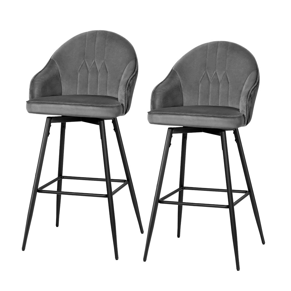 Artiss Set of 2 Bar Stools Kitchen Stool Dining Chairs Velvet Chair Barstool Grey Mesial