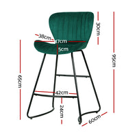 Artiss Set of 2 Bar Stools Kitchen Stool Velvet Dining Chairs Green Barstool Chair Metal