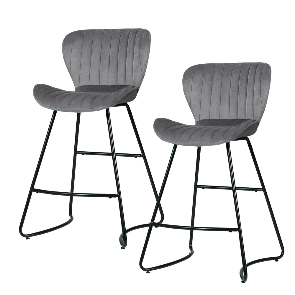 Artiss Set of 2 Bar Stools Kitchen Stool Velvet Dining Chairs Grey Barstool Chair Metal