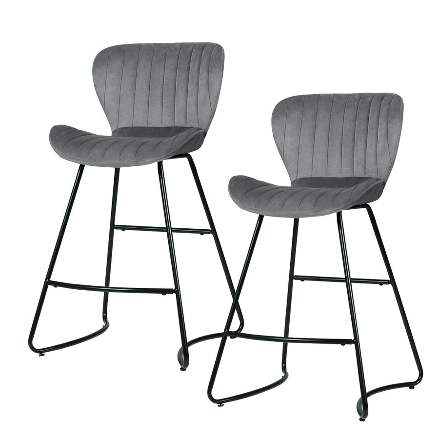 Artiss Set of 2 Bar Stools Kitchen Stool Velvet Dining Chairs Grey Barstool Chair Metal