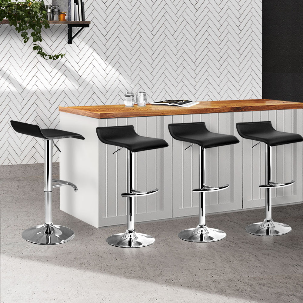 Set of 4 PU Leather Wave Style Bar Stools - Black