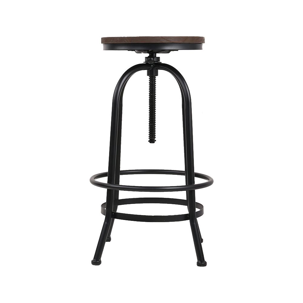 Set of 2 Bar Stool Industrial Round Seat Wood Metal - Black and Brown