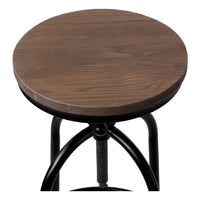 Set of 2 Bar Stool Industrial Round Seat Wood Metal - Black and Brown