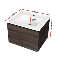 Cefito Bathroom Vanity Unit Ceramic Basin Cabinet Wall Mounted Storage 600mm Walnut